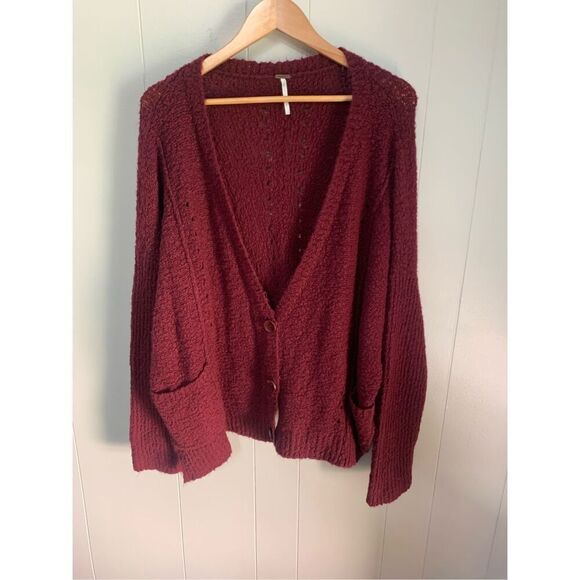 Free People Sweater Fall Friend Oversized Fuzzy Textured Boho Fall Winter Maroon - Picture 3 of 9